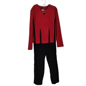 3805)Vintage Petite Kari's Place 2pcs Red & Black Zip Jacket and Pants  suit 8P